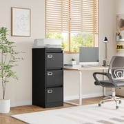 STANI 3 Drawer Black File Cabinet with Lock,Metal Locking Filing Cabinets for Home Office, Vertical Filing Cabinet Organizer for Legal/A4 Office