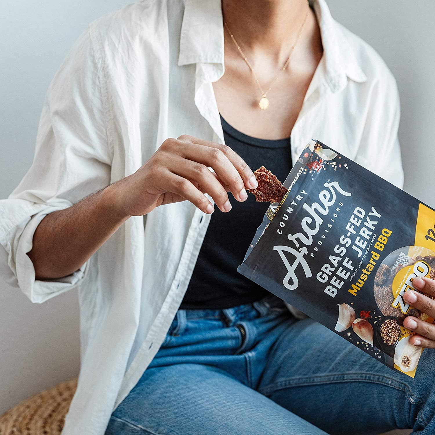 Zero Sugar Mustard BBQ Beef Jerky by Country Archer | 100% Grass-fed, Sugar-free Beef Jerky | Keto, Low Carb, Protein Snacks | 2 Ounce (6 Pack)