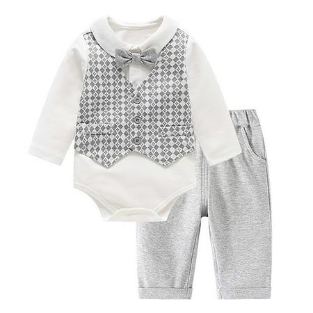 

ATOGUTA Cute Outfits for Baby Boys Fall And Winter Newborn Clothes Jumpsuit England Style Two-piece Suit Gray Size 1M-2T