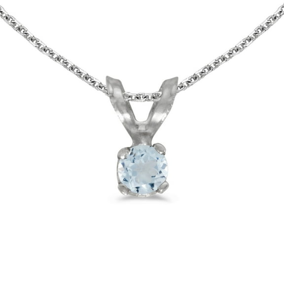 14k White Gold Round Aquamarine Pendant with 18" Chain