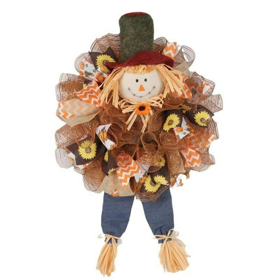 LanSuare Thanksgiving Scarecrow Wreath, Craft Simulation Wall Hanging, Seasonal Decor, Suitable for Doors Walls Fireplace Mantels