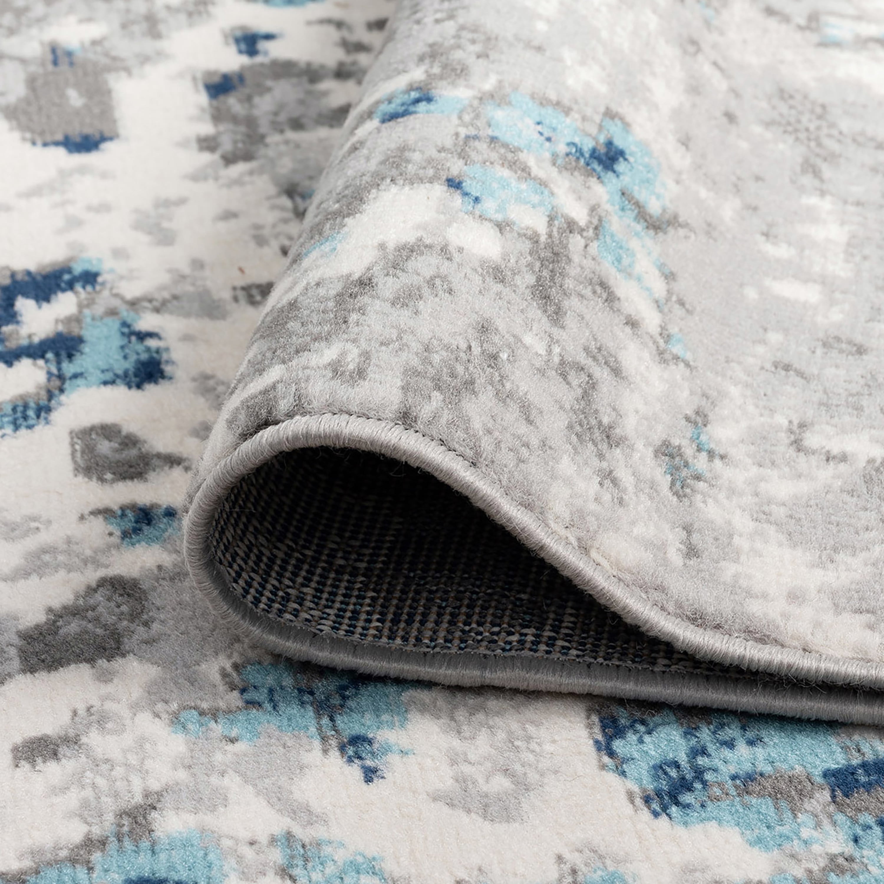 Contemporary 5x8 Area Rug (5'3'' x 7'3'') Abstract Blue, Gray Living Room Easy to Clean