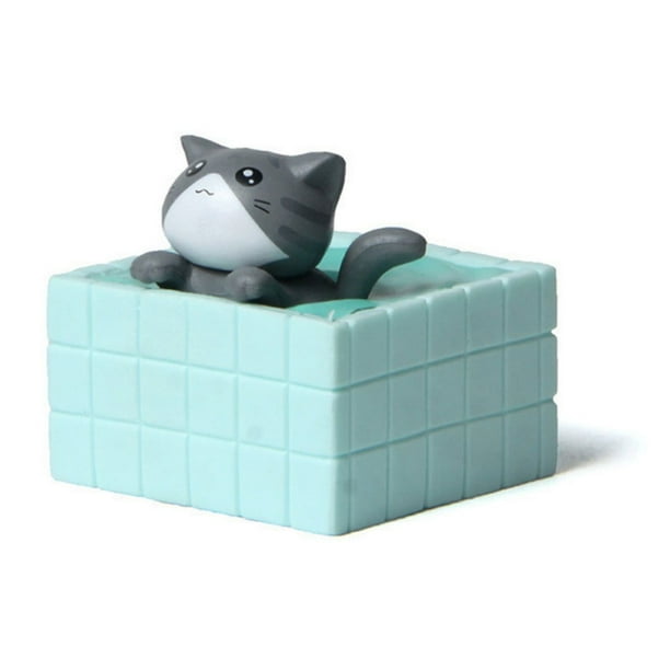 4 Lindo Gato de dibujos animados Piscina de baño Figuritas de jardín en miniatura de escritorio Perfecto para & Juguetón Hogar Ideal para los amantes de los gatos