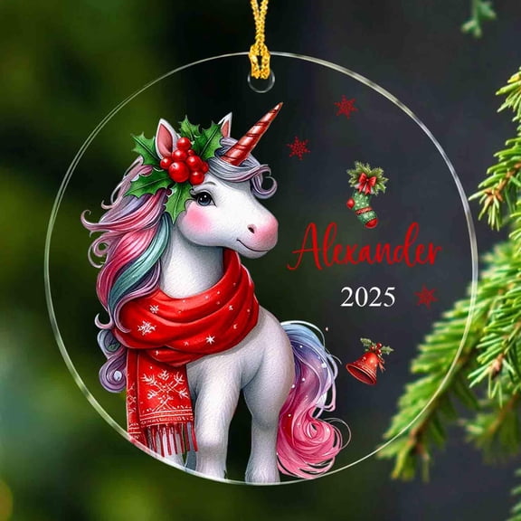 Custom Name Unicorn Acrylic Ornament for Christmas Tree 2025, Vintage Unicorns Christmas Ornaments, Personalized Unicorns Ornament Gifts for Kids Daughter Girls Besties, Rainbow Unicorn Nursery Decor
