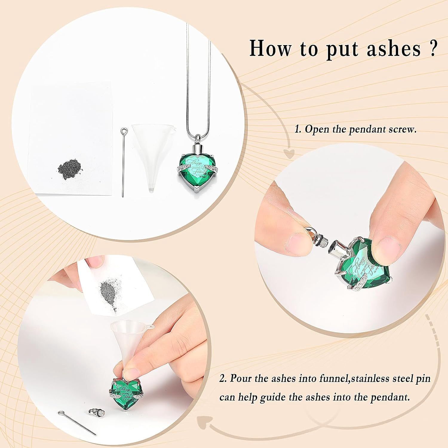 5 Pcs Urn Necklace for Ashes Keepsake Cremation Heart Cross Cubic Jewelry for Ashes Stainless Steel Memorial Locket Ashes Keepsake Necklace for Women Men Loved Ones, 5 Styles