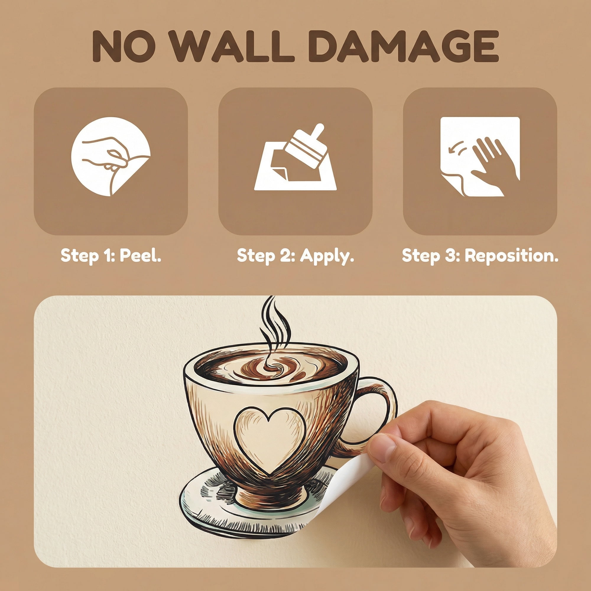 Unique Bargains Self Adhesive Wall Stickers Vintage Coffee Heart Pattern Blue 3.9" x 3.9"