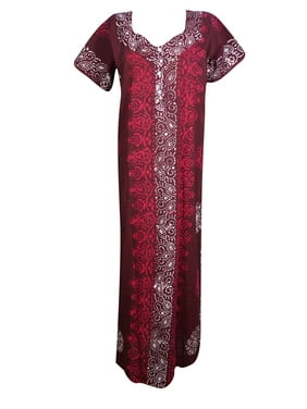 Mogul Womens Cotton Maxi Caftan Short Sleeves Printed Comfy Sleepwear Nightdress Cover Up Resort Wear House Dress Kaftan