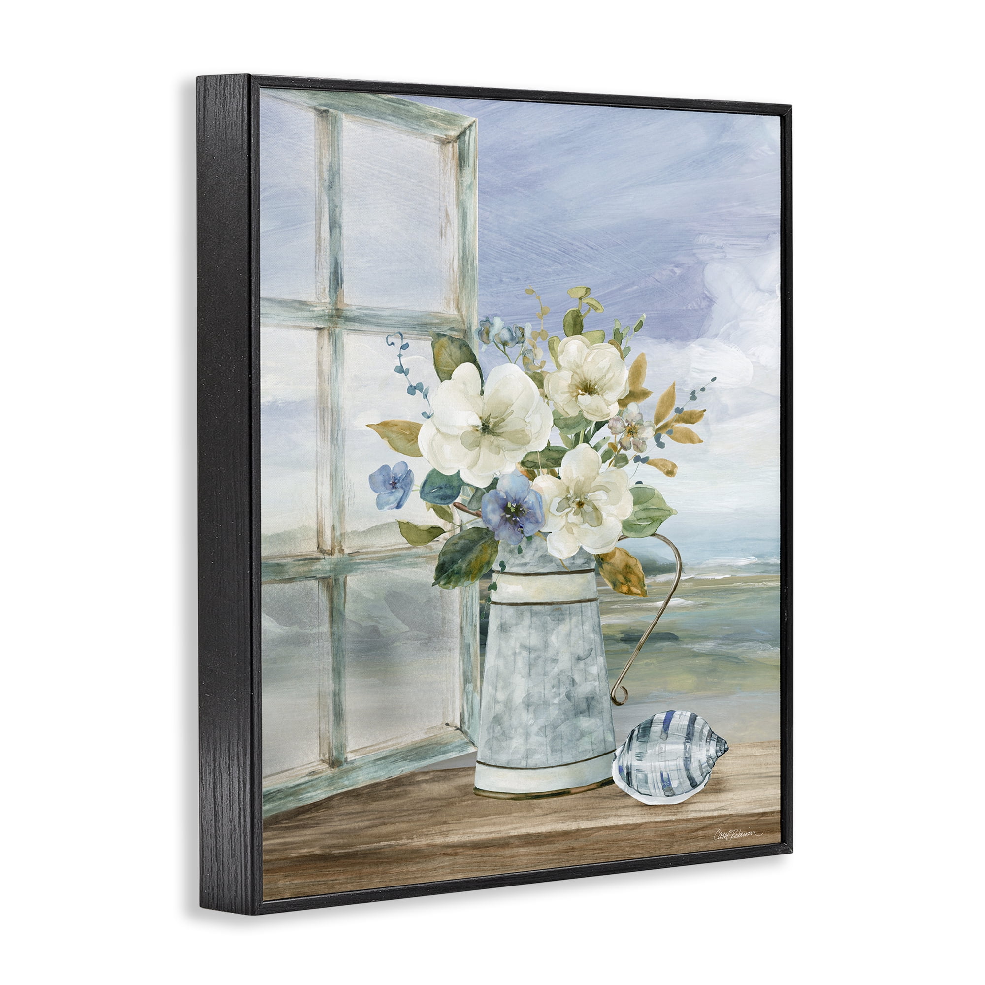 Stupell Industries Seaside Floral Bouquet Window Black Framed Giclee Art, design by Carol Robinson