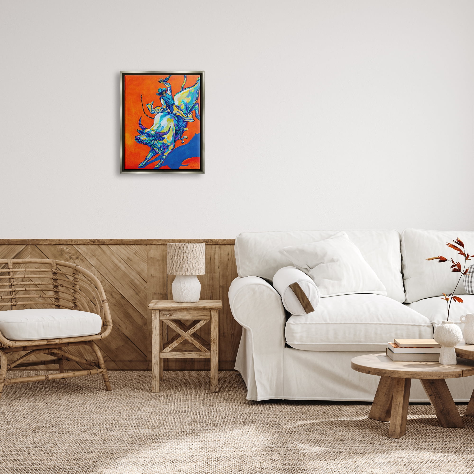 Stupell Industries Modern Rodeo Painting Animals & Insects Painting Gray Floater Framed Art Print Wall Art, 17 x 21