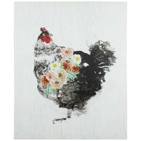 Hen with Flowers Canvas Wall Art - 19.5" x 15.75"