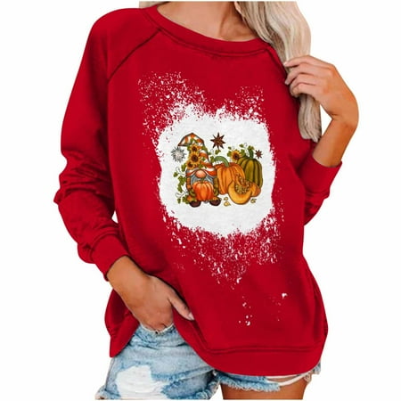 

Honeeladyy Sales Online Women s Tops Thanksgiving Round Neck Sweater Loose Blouse Hoodless Sweatshirt