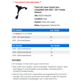 thumbnail image 2 of Front Left Lower Control Arm - Compatible with 2003 - 2011 Honda Element 2004 2005 2006 2007 2008 2009 2010, 2 of 2