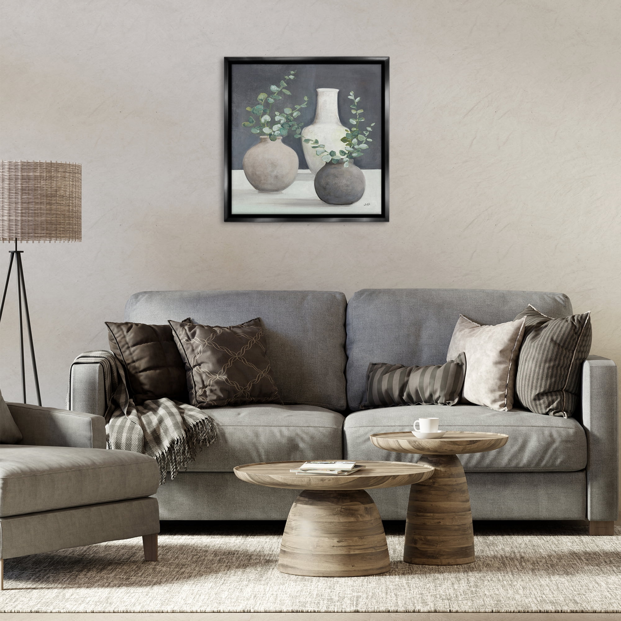 Stupell Industries Fresh Floral Vessels Plants & Flowers Painting Black Floater Framed Canvas Art Print Wall Art, 25 x 25