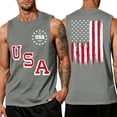 thumbnail image 2 of Youpwaven Men's 250th Anniversary USA Muscle Tank Top, 1776-2026 Double-Sided Graphic Tee, Staggered "USA" Front & Distressed Back Flag Performance Shirt, Landmark Year Celebration Vest, 2 of 5