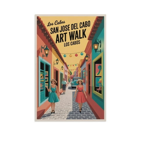 Retro Vintage Travel Poster Wall Art San Jose Del Cabo Art Walk Los Cabos Mexico Colonial Street Festival Print Print Poster