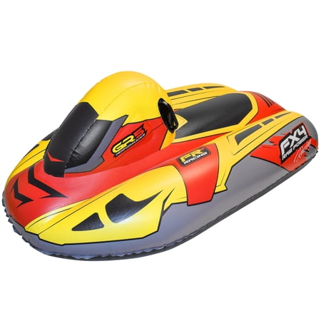 CocoNut Outdoor: FX4 Racing Snowmobile Sled - Yellow & Red 50x20 Inflatable Toboggan Cold Resistant PVC Outdoor Tube 200lb Cap Kid-Teen-Adult 8+