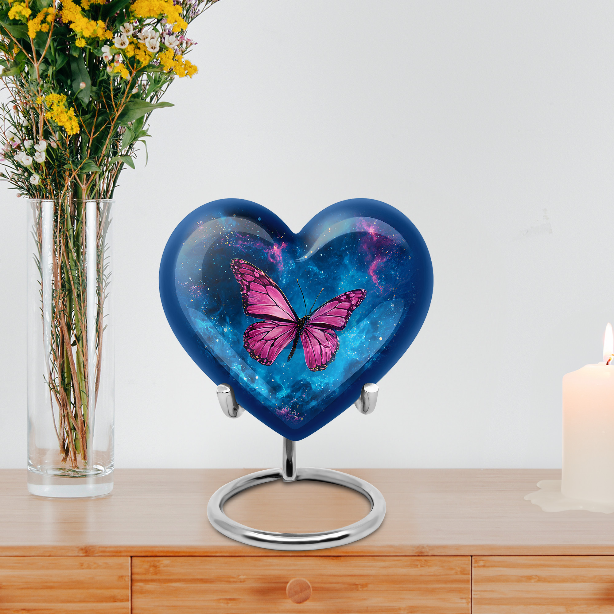 MUKTIVE Purple Butterfly Funeral Urn for Ashes for Women, Burial Galaxy Urns for Adult Male, Decorative Keepsake Heart Blue Urns for Human Ashes, Cremation Urn for Mom & Dad, 3 inch