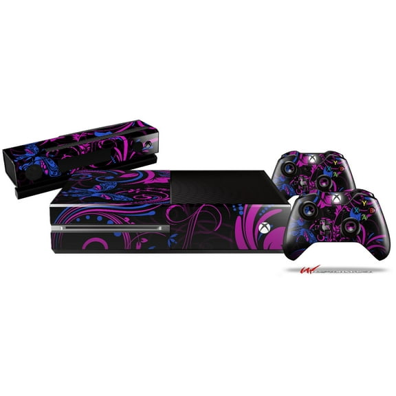 Twisted Garden Hot Pink and Blue - Skin Bundle Decal Style Skin fits XBOX One Console Original, Kinect and 2 Controllers (XBOX SYSTEM NOT INCLUDED)