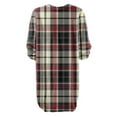 thumbnail image 5 of Women's Casual Dress Long Sleeve Round Neck Plush Flannel Plaid Print Loose Fit Winter Dress for Holiday Season,Wine,2XL, 5 of 7