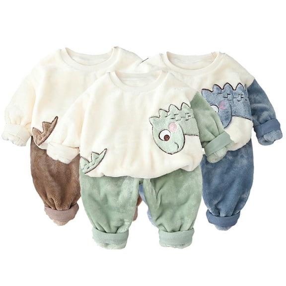 KYAIGUO Toddler Baby Boys Girls 2PCS Fleece Pajama Pj Set Infant Long Sleeve Pullover Sleepwear Pants Outfit Set Dinosaur Plush Fall Winte Kids Set for 5M-5T