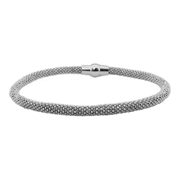 Elevate Your Style with the Exquisite Italian-Made 4.2mm Popcorn Bead Bracelet in 14K White Gold Plated 925 Sterling Silver