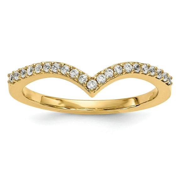 Solid 14k Yellow Gold Diamond V Ring (1.5mm) (1/6ct.) - Size 7.5