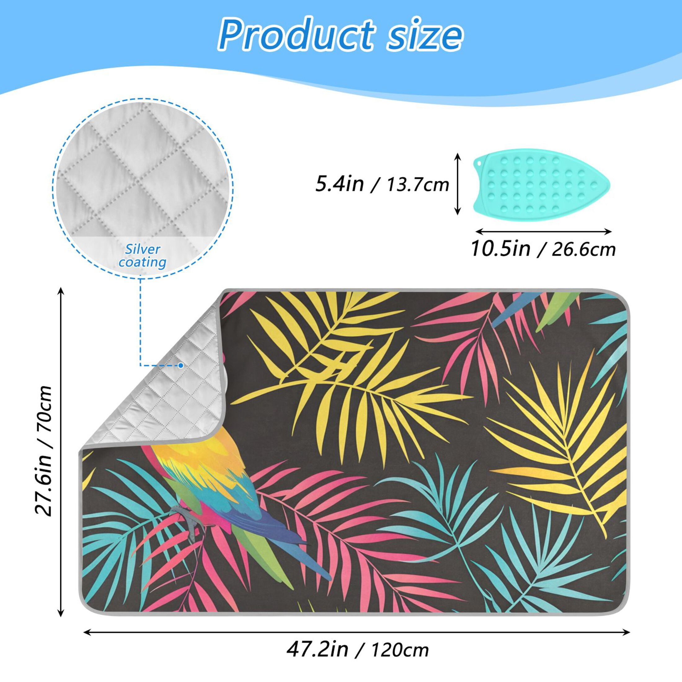 Parrots with Colorful Palm Leaves Ironing Mat Blanket Portable Travel Ironing Pad Heat Resistant Pad 47.2" x 27.6”
