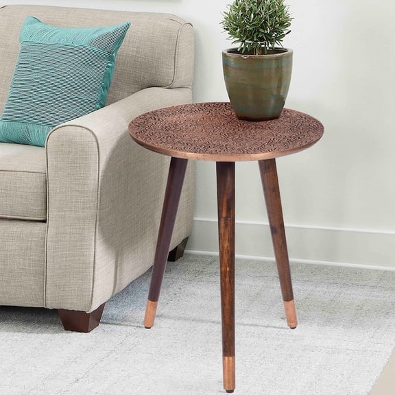 Hammered Copper Side Table: Mid-Century Modern Accent Table