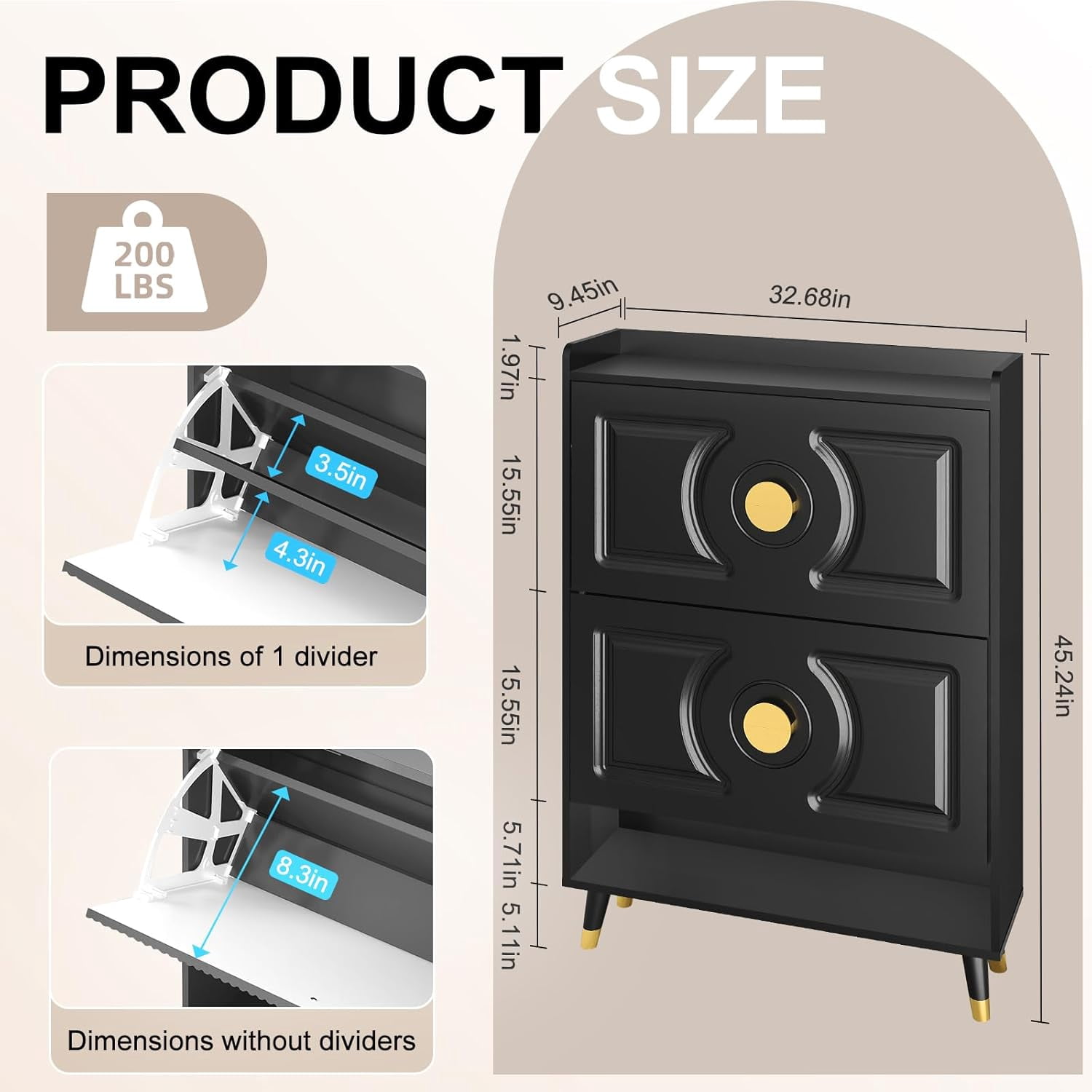 Vinform Shoe Storage Cabinet for Entryway Slim, Shoe Cabinet with 2 Flip Drawers, Ultra Thin Shoe Organizer Cabinet Wood for Hallway (Black)