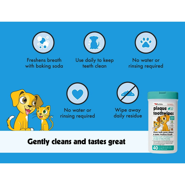 Petkin Fresh Mint Plaque Tooth Wipes for Cats and Dogs for Cleaning Teeth and Gums