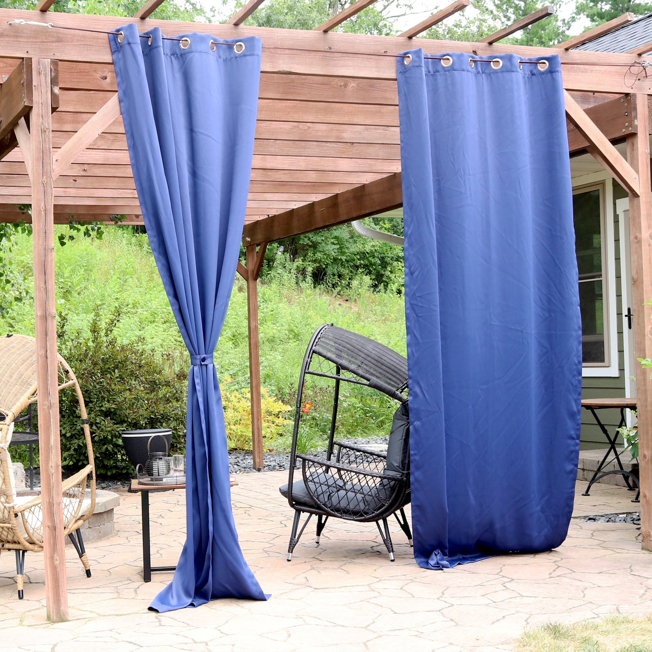 Sunnydaze Modern 2-Piece Blue Solid Indoor or Outdoor Blackout Curtain Panel Set