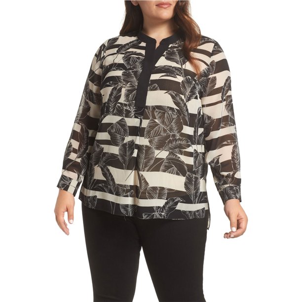 Vince Camuto Blusa tipo túnica de gasa para mujer, Negro, 1X