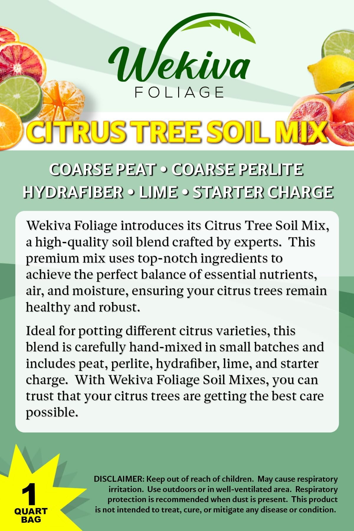 Citrus Growing Soil Mix  4 Quarts - Custom Soil Blend  Potting Mix for Citrus Trees  Specially Developed by and for Professional Nursery Growers - Nutrient-Rich Formula