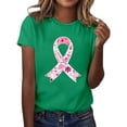 thumbnail image 1 of T-Shirt Décontracté pour Femme à Col Rond et Manches Courtes avec Imprimé Ruban de Sensibilisation au Cancer pour un Confort et un Soutien au Quotidien, 1 of 5