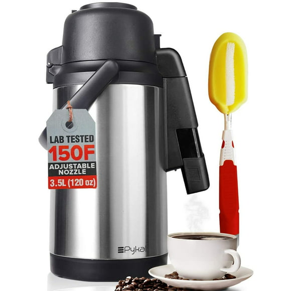 Pykal Splash-Proof Thermal Coffee Carafe Insulated Drink Dispenser with Pump, 120 Oz