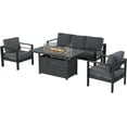 thumbnail image 3 of Heynemo Outdoor Furniture Set w/CSA Certified 54in Propane Gas Fire Pit Table, 5 Seats Aluminum Patio Conversation Sofa with 5in Olefin Cover Cushions, Dark Gray, 3 of 8