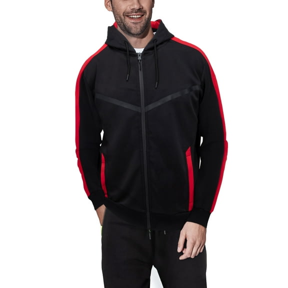 CULTURA Men's Active Fashion Hooded Fleece Sport Sweater For Gym & Running, Athletic Hoodie Zipper , Black/Red, Large