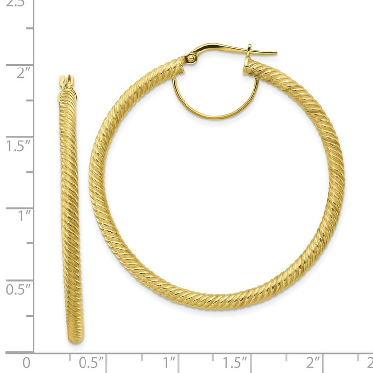 Solid 10k Yellow Gold 3x40 Twisted Round Hoop Earrings - 47mm x
