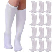 12 Pairs Knee High Socks Girls School Uniform Kid Athletic Tube White Size S 2-3
