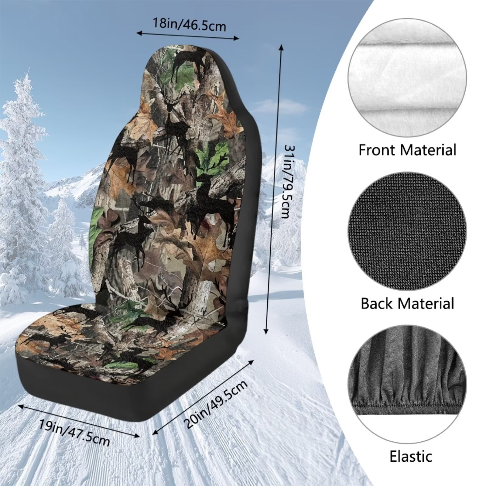 Uorisanigo Car Seat Covers, Universal Auto Interior High Back Bucket Seat Covers, Soft Flurry Camo Hunting Forest Automotive Seats Cover for Most Vehicles SUV Pick-up Truck