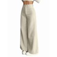 thumbnail image 3 of Corduroy Pants for Women Casual High Waisted One Buttoned Stretchy Loose Fit Wide Leg Pants with Pockets Cream White L, 3 of 9