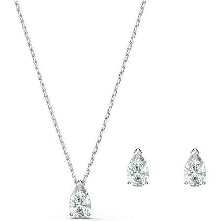 Swarovski Attract Rhodium Plated Pear Necklace and Earrings Jewelry Set