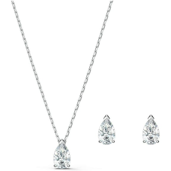 Swarovski Attract Rhodium Plated Pear Necklace and Earrings Jewelry Set