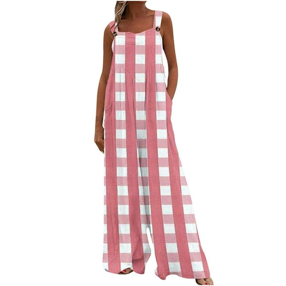 Summer Plus Size Jumpsuits for Women Tummy Control Fashion Printed Jumpsuit Casual Button Pocket Sleeveless Wide Leg Trousers