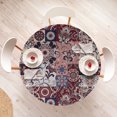 thumbnail image 4 of Ambesonne Ethnic Fitted Round Tablecloth, Oriental Boho Flower Pattern, 45"- 56" Diameter, Burgundy Eggshell Indigo, 4 of 5