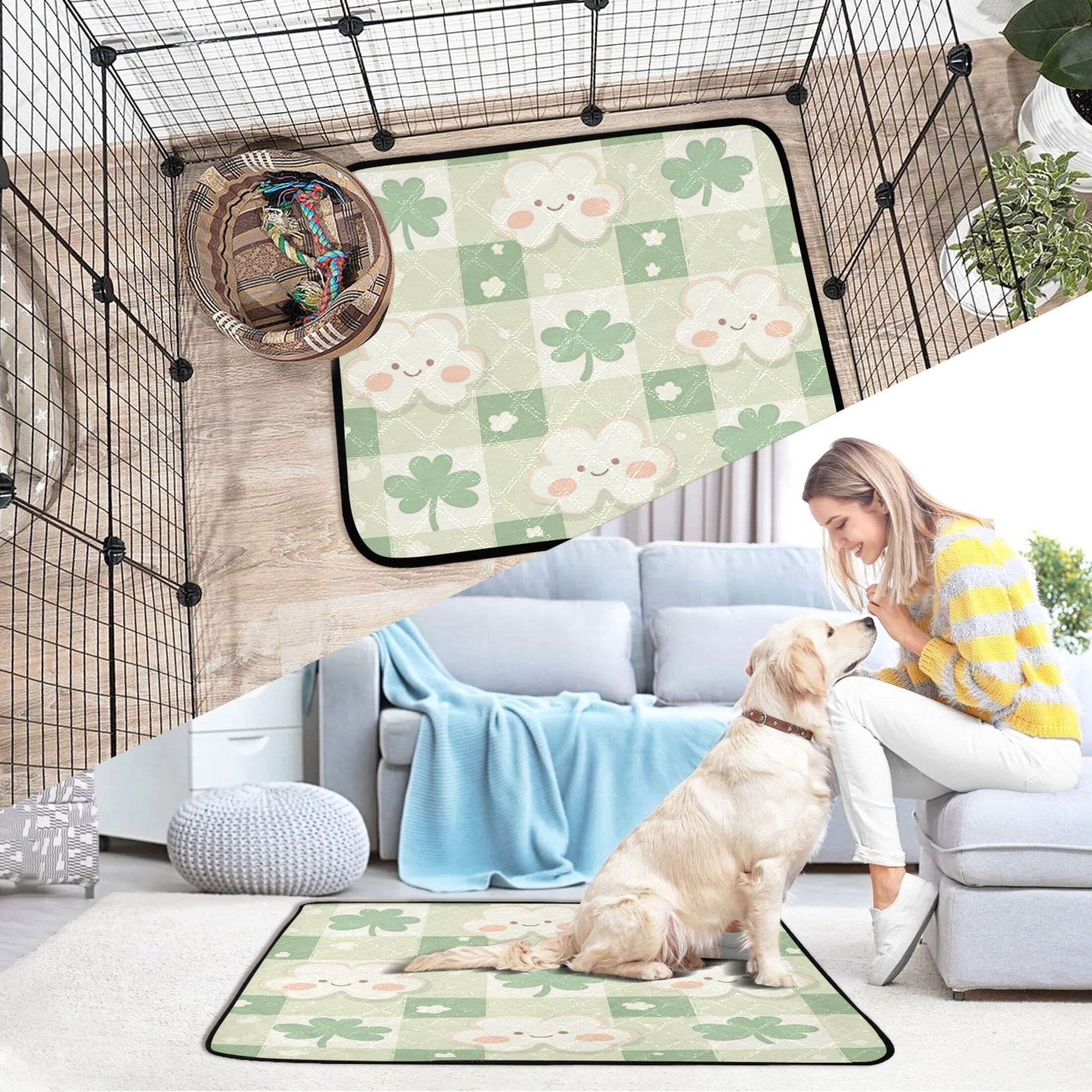Qxltty St Patricks Day Clouds Cat litter Pads Pet Set of 2 Diaper Mats Center Anti-leakage Layer Absorbent Soft and Comfortable