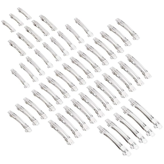 1set PH 60pcs 6 Sizes Blank French Barrette Hair Clip Rectangle Barrette Snap Hair Clips Hairbow Accessory for Hair Care Arts Crafts Projects (1.5” 2” 2.3” 2.6” 3” 3.8”) Silver