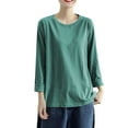 thumbnail image 4 of Breezora Plus Size Basic Long Sleeve Tee Women Comfort Stretch Cotton Blend Relaxed Fit Tshirt Layering Essential Top L Size Green, 4 of 4