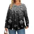 thumbnail image 5 of Xyxonk Plus Size Tops for Women Long Sleeve Shirt Pleated Crew Neck Loose Fit Blouse Fall Business Vintage Floral Print Clothes Gray 1X-5X, 5 of 5