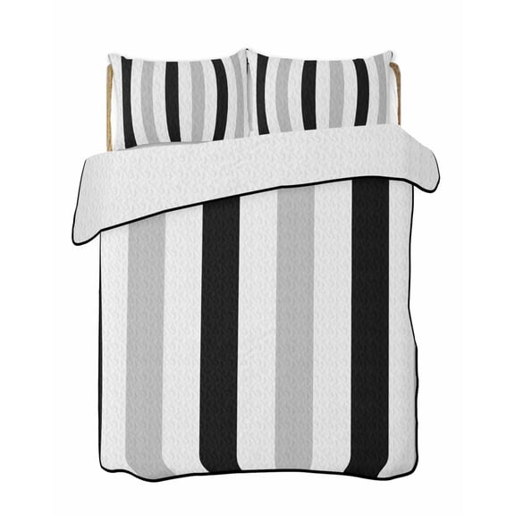 Quilts Queen Size, Black Grey Stripe Soft Comforter Bedding Set for Bed, Modern Farmhouse Vertical Striped Lightweight Quilted Bedspread with Pillow Cover(2 Pieces) for All Season, 90x96 Inch